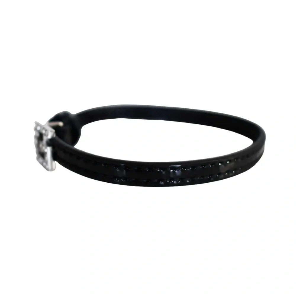 🆕️ GUCCI Black PATENT LEATHER Bracelet with CRYSTAL SQUARE G Buckle Size M🌟🖤